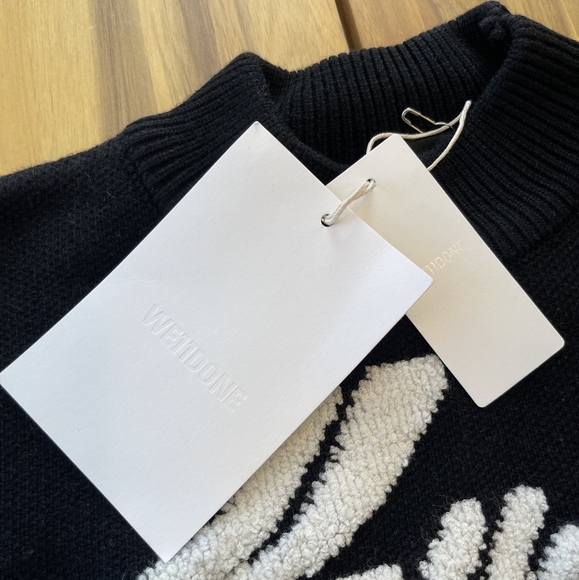 Nwt We11done Men's Thick 100% Cotton Black Sweater with White Graphic Size Small - Picture 4 of 7